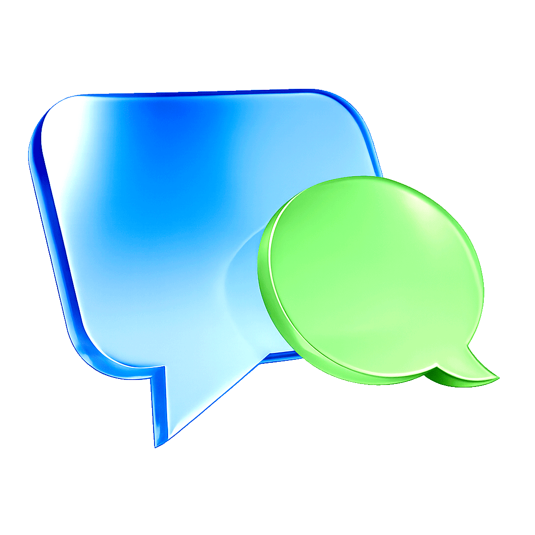 Glass blue and green speech bubbles