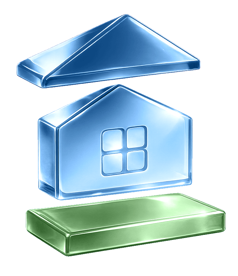 Glass house layers with the foundation highlighted